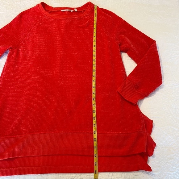 Soft Surroundings Ruffle Chenille Bright Coral Bonita Sweater - Large - Picture 10 of 11